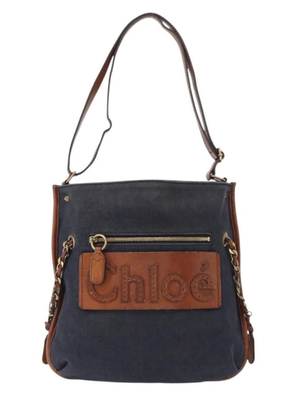 Authentic Chloe Shoulder Bag Denim Blue Gold - Picture 9 of 16